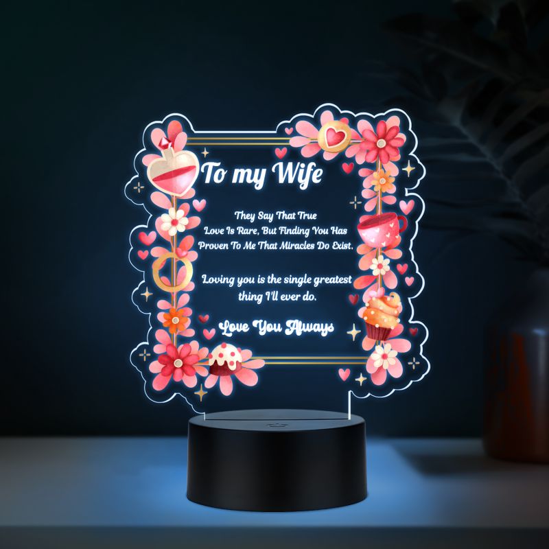 Couples Led Night Lamp Gift Item for Wedding, Anniversary, Birthday & Valentine's Day Romantic Gift for Couples | Multicolored Light (to My Wife Gift)